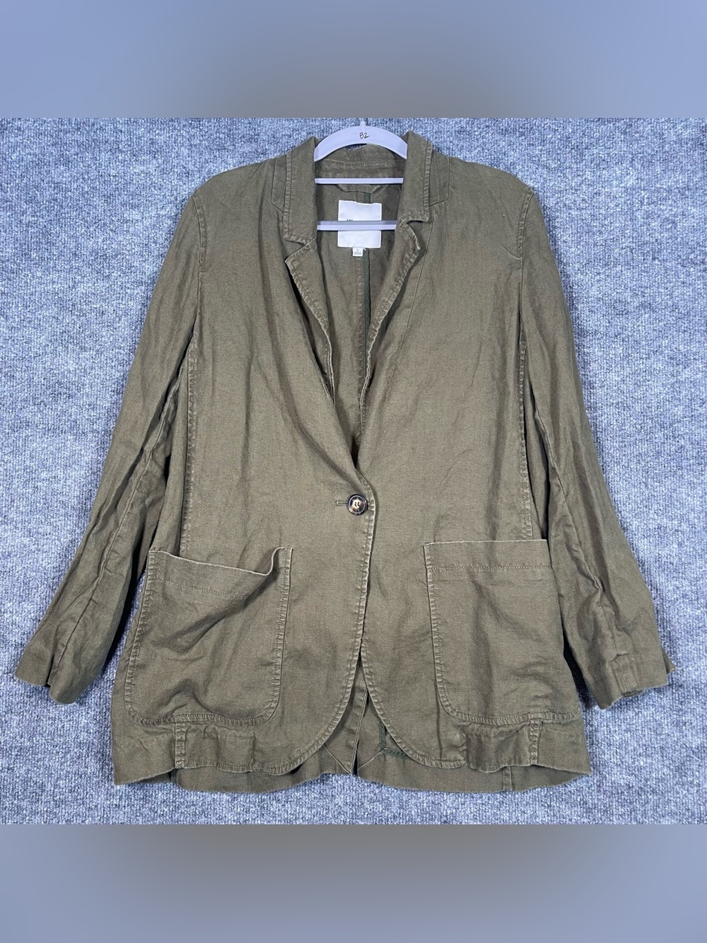 Madewell Womens Large Olive‎ Green Linen Blazer Single Button Pockets Minimalist
